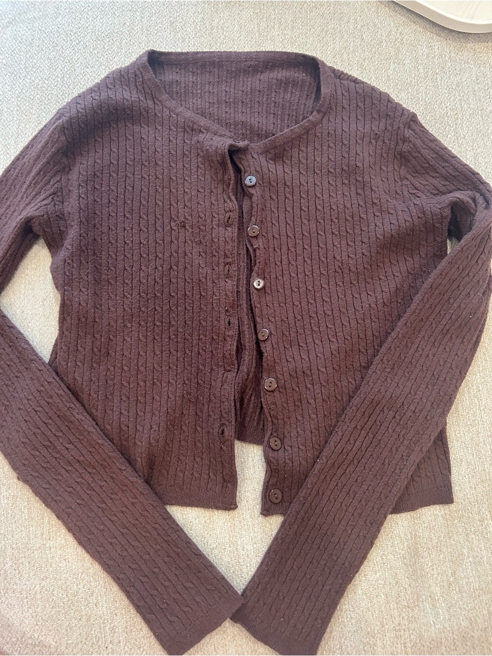 Brown Cable-Knit Button Cardigan Sweater - Women